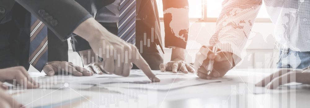 Team project investment manage working project. Development to success and growing annual revenue growth concept